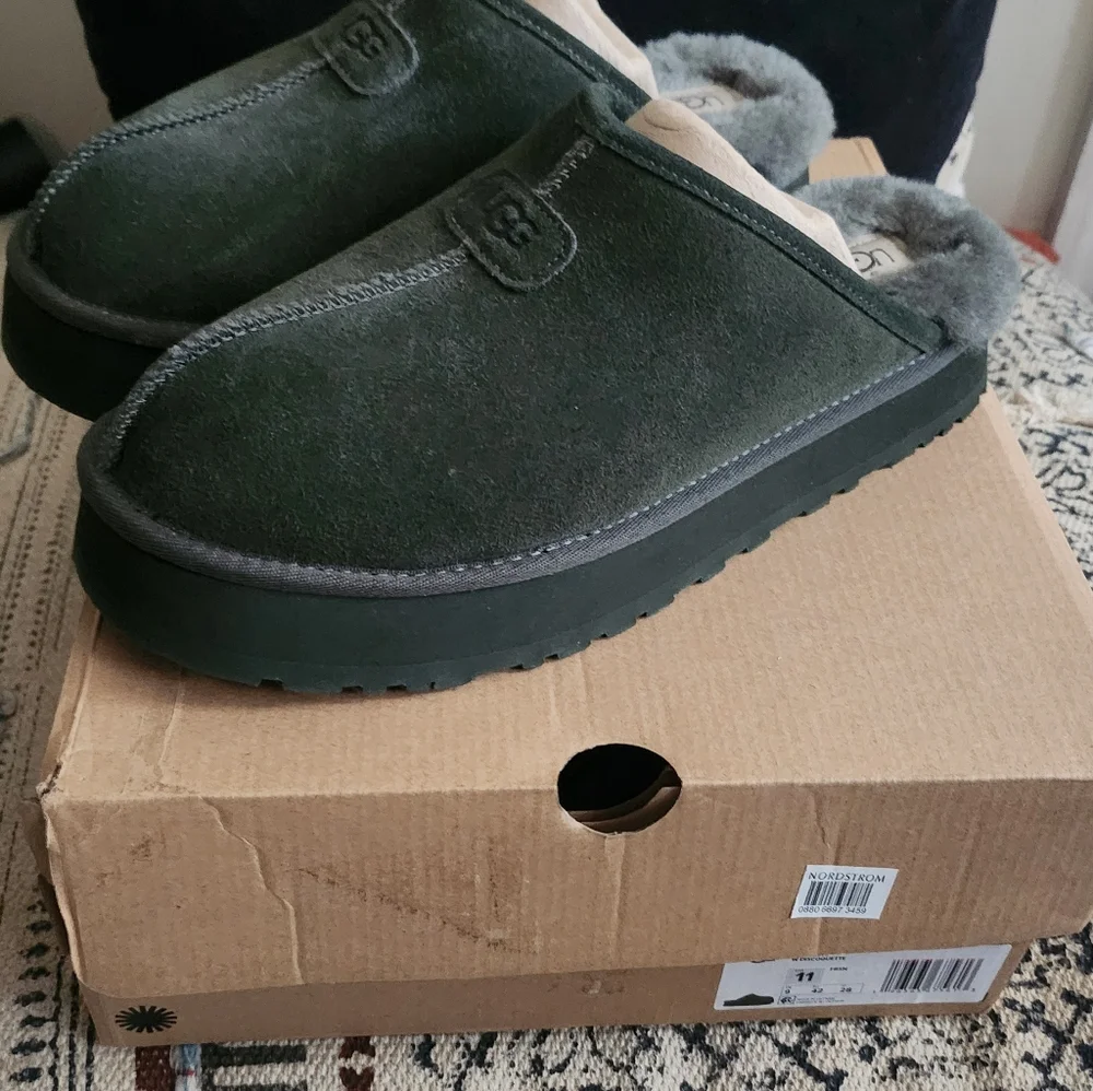 UGG Women Dark Green Suede Slip-Ons - Picture 2 of 5